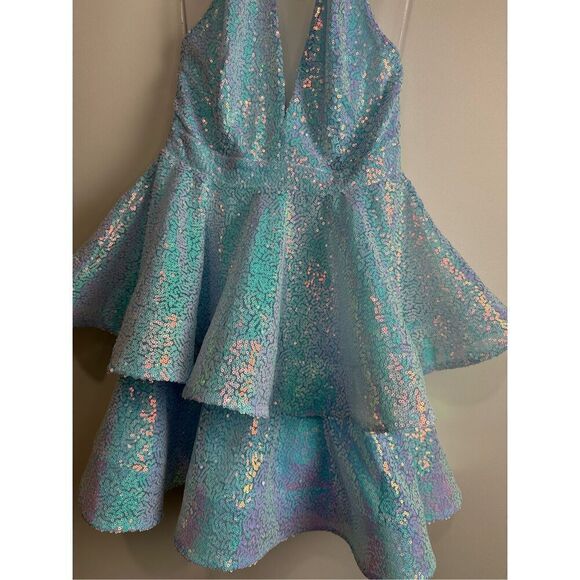 Ice Blue iridescent sequin halter dress - Picture 9 of 16